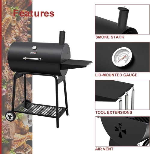 30 Inch Barrel Charcoal Grill With 627 Square Inches Cooking Space - Image 4