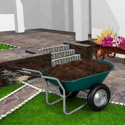 Garden Iron Wood Double Wheel Garden Cart - Image 3